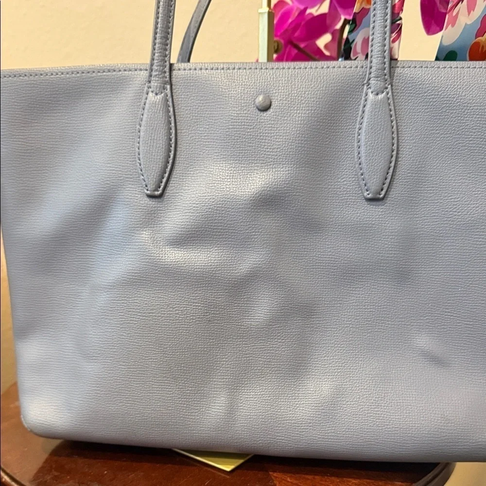 Kate Spade Gray Tote with Floral Scarf and Pouch designer purse wristlet